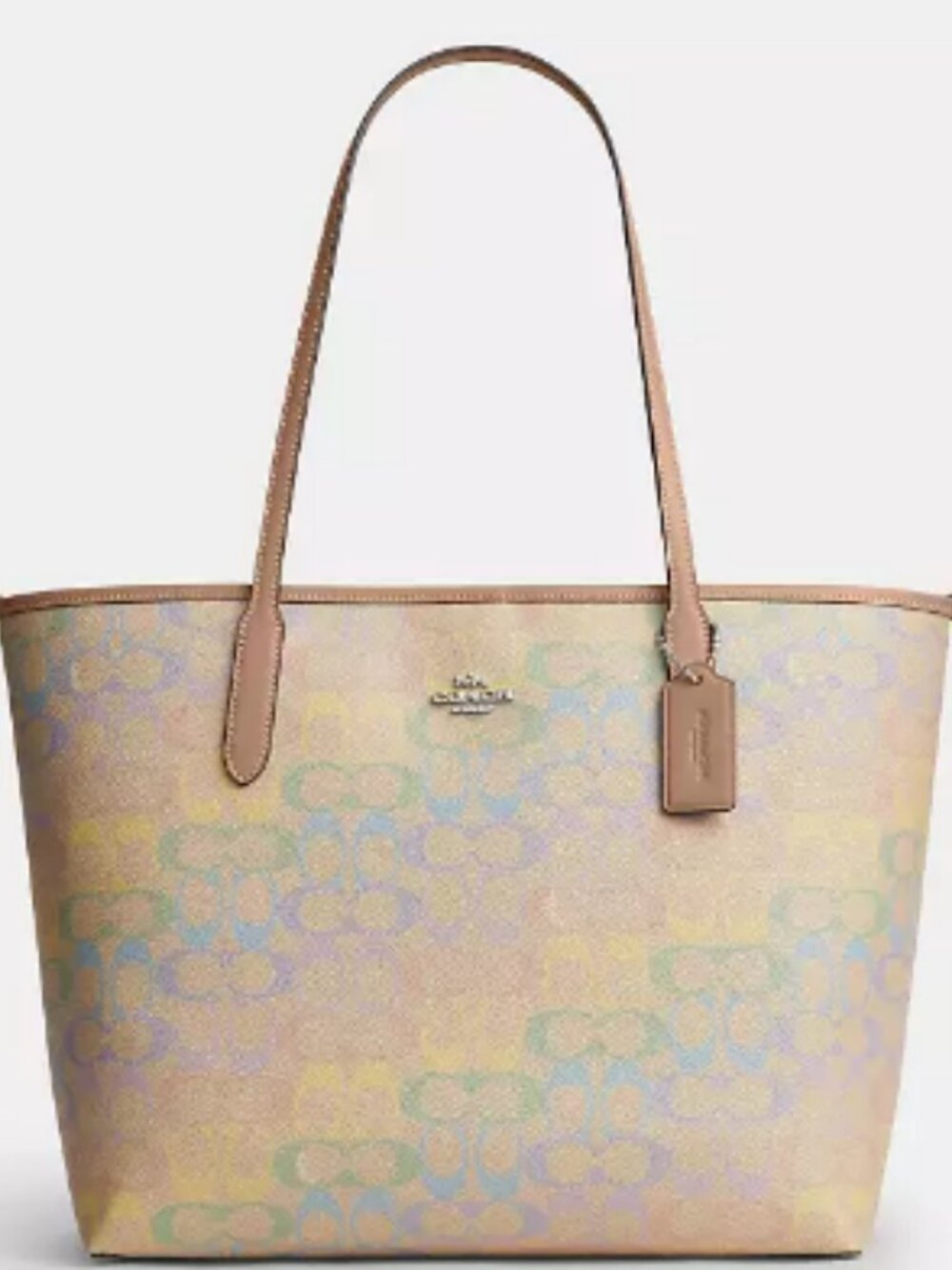 COACH City Tote Bag Pastel Rainbow Signature Canvas